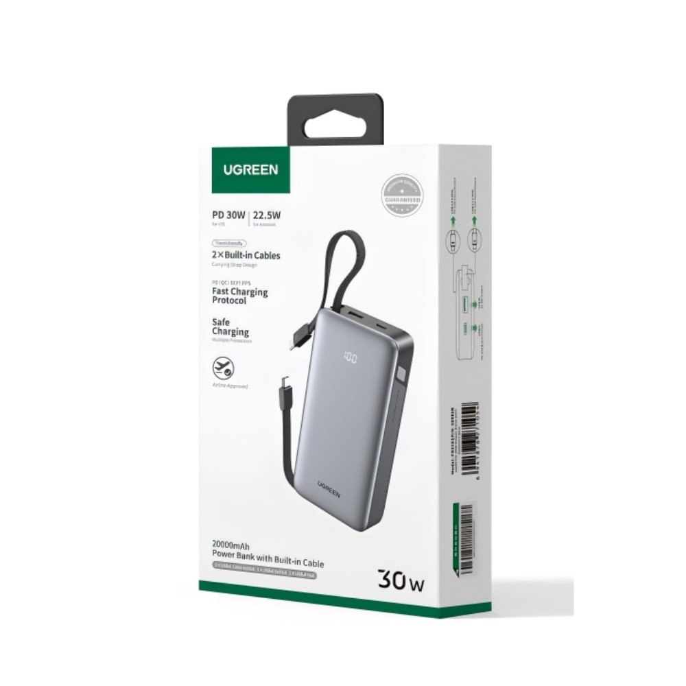 Power Bank 20000mAh PD 30W UGREEN PB528 55985B 2 Θέσεων, με 2 καλώδια USB-C Γκρι - Image 3