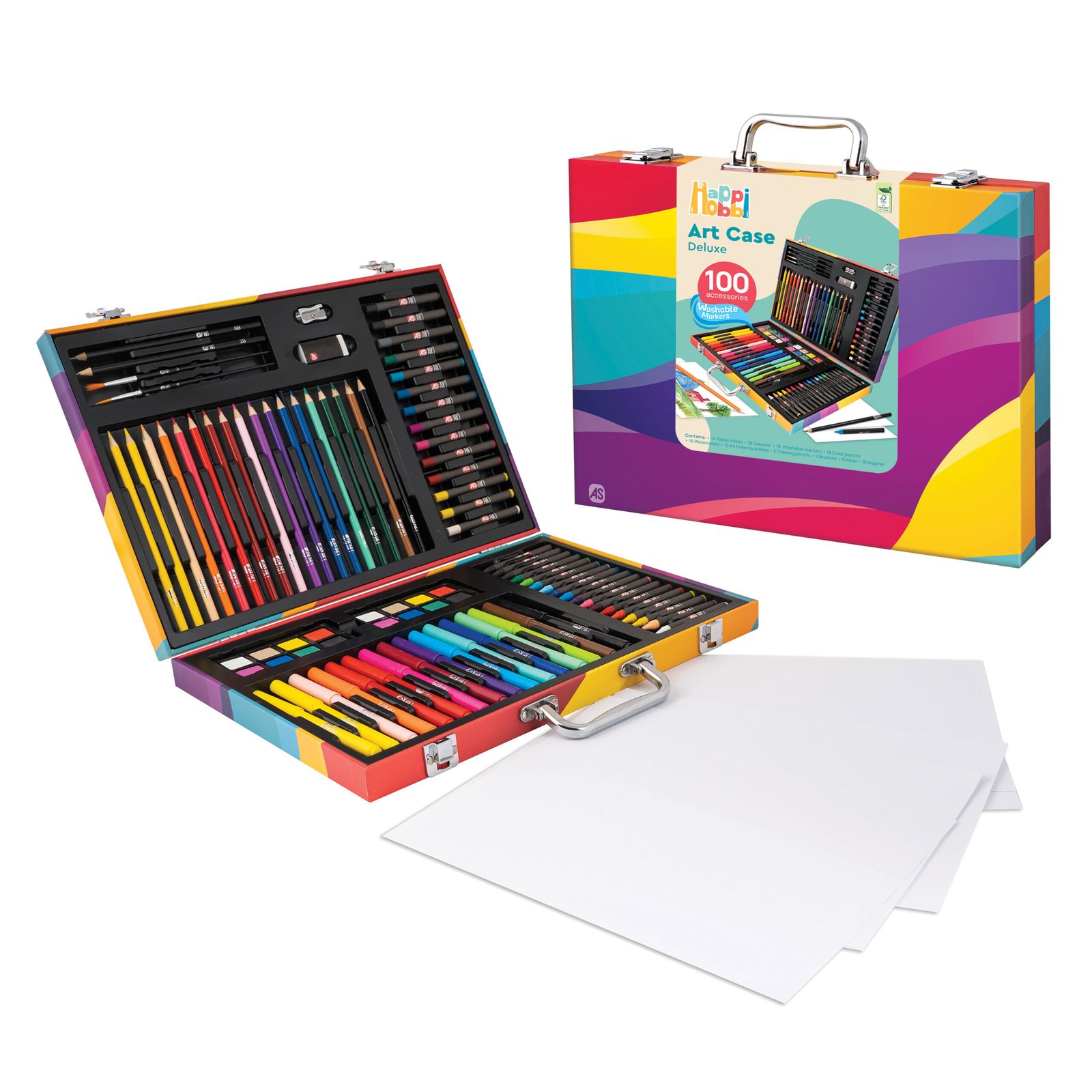 HappiHobbi Κασετίνα Ζωγραφικής Deluxe Rainbow Με 100 Αξεσουάρ Για 3+ Χρονών - Image 4