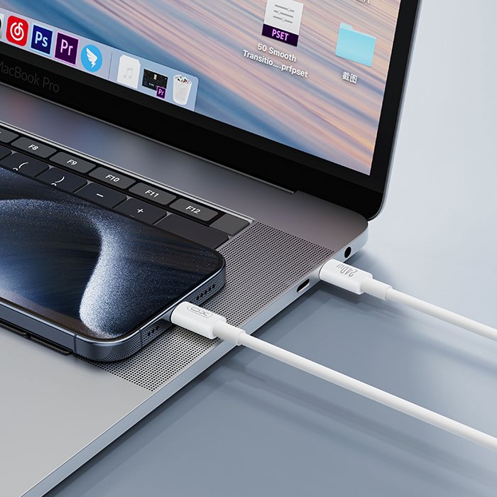 Καλώδιο USB High-Speed Type-C αρσ. - Type-C αρσ. 240W, 1m, σε λευκό χρώμα - XO NB-Q298 - Image 4