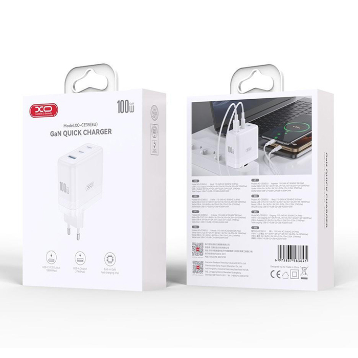 Universal φορτιστής GaN με 3 εξόδους, 2x USB-C & 1x USB-A, σε λευκό χρώμα - XO CE35 (EU) - Image 4
