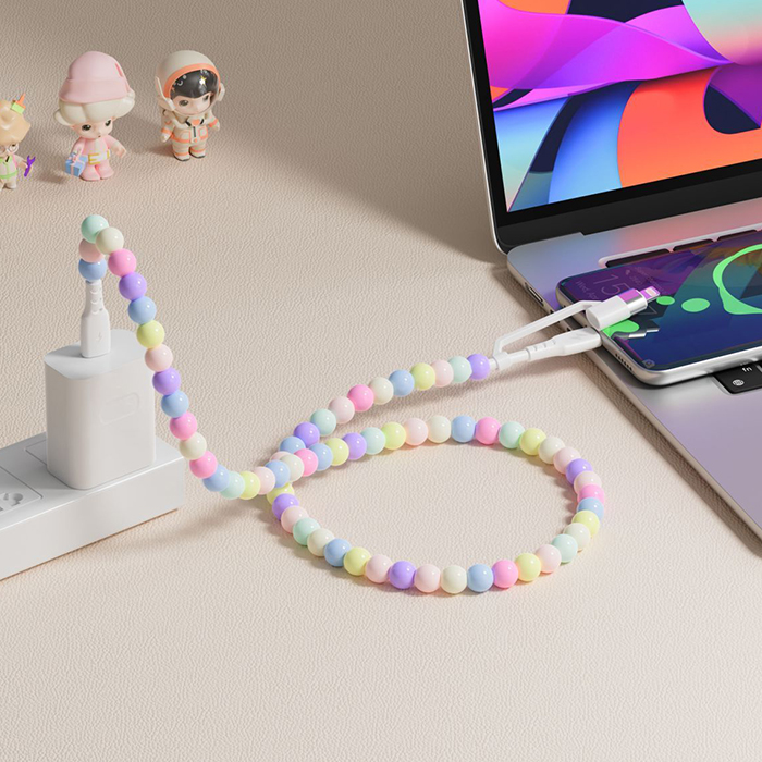 Καλώδιο USB High-Speed Type-C αρσ. - Type-C αρσ. και Lightning, με πολύχρωμες χάντρες, 1.00m - XO NB-Q301 - Image 2