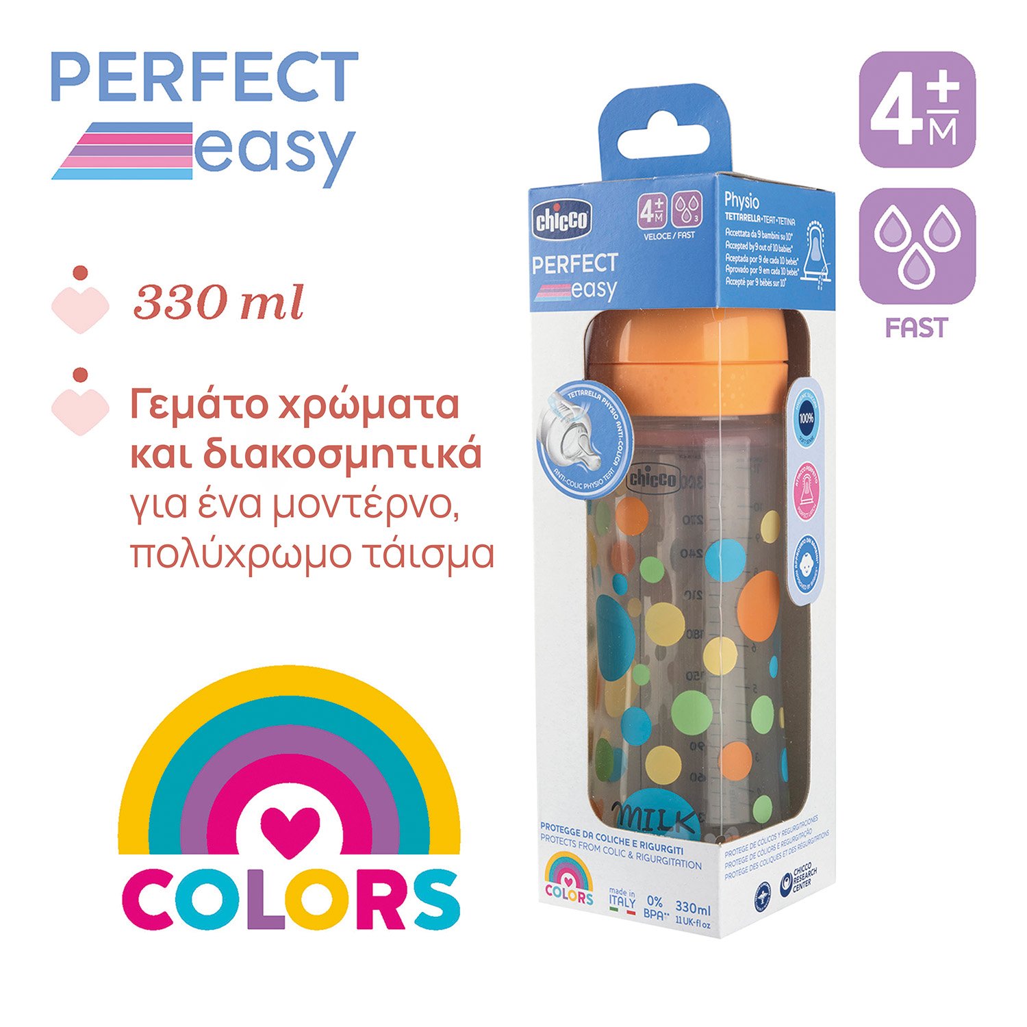Chicco Πλαστικό Μπιμπερό Perfect Easy Κατά των Κολικών Σιέλ 330ml Για 4+ Μηνών - Image 5