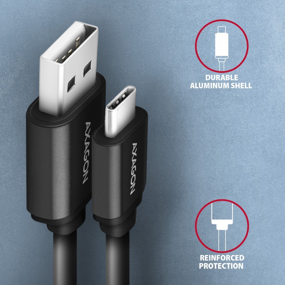 AXAGON BUCM-AM10TB TWISTER CABLE USB-C USB-A, 0,6M, USB 2.0, 2.4A, ALU, PVC, BLACK - Image 3