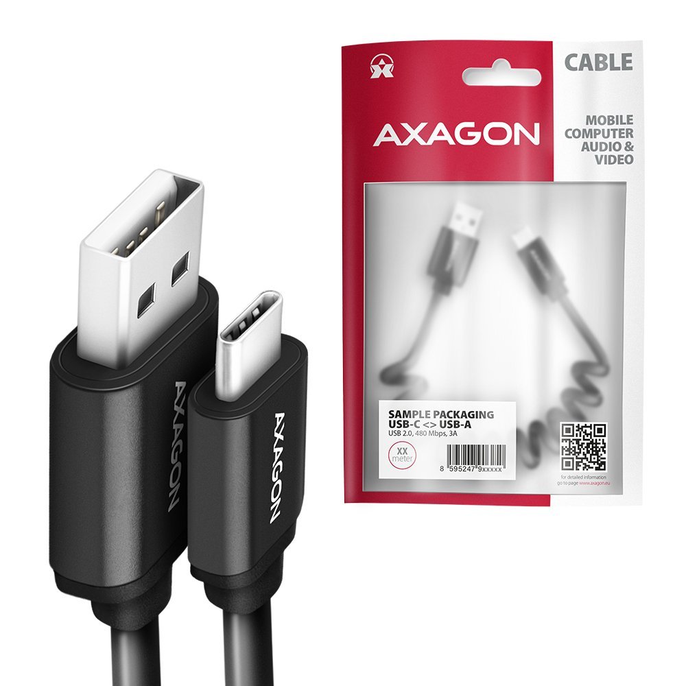AXAGON BUCM-AM10TB TWISTER CABLE USB-C USB-A, 0,6M, USB 2.0, 2.4A, ALU, PVC, BLACK - Image 6