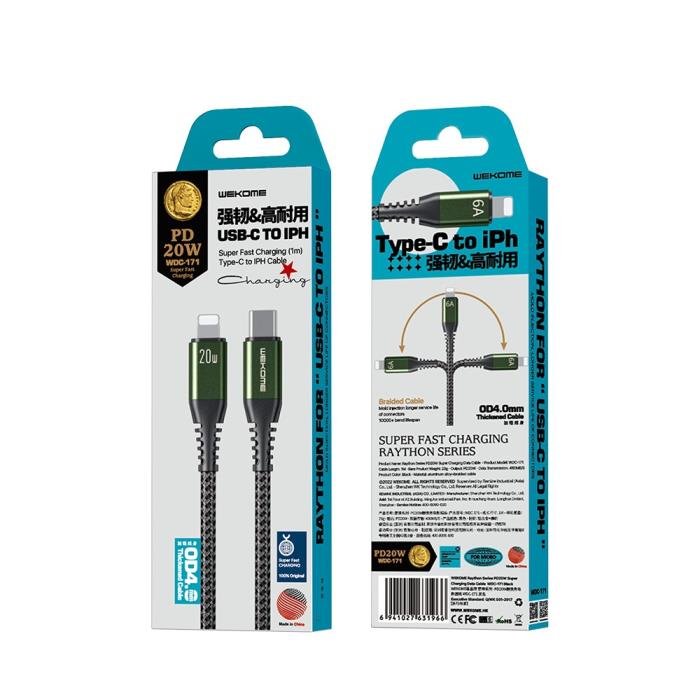 Καλώδιο Φόρτισης WK WDC-171 USB-C σε Lightning PD 20W 1m Μαύρο - Image 2