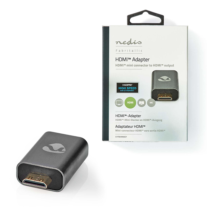 Αντάπτορας High Speed HDMI with Ethernet, HDMI mini αρσ. - HDMI θηλ, με επίχρυσες επαφές σε γκρι χρώμα. - NEDIS CVTB34906GY