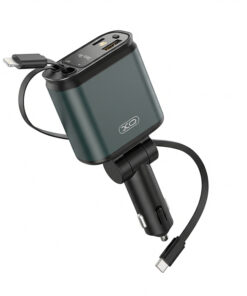 Universal φορτιστής αυτοκινήτου με 2 εξόδους, 1x USB-A & 1x USB-C και 2 ενσωματωμένα καλώδια, 1x Lightning & 1x Type-C, 45W - XO CC63 B1