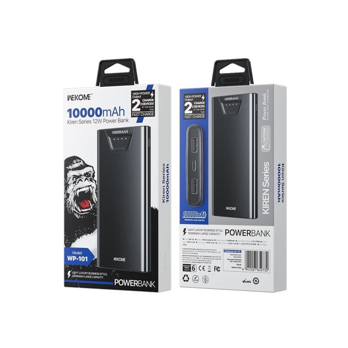 Power Bank 10000mAh 12W WK WP-101 2 Θέσεων BLACK - Image 3