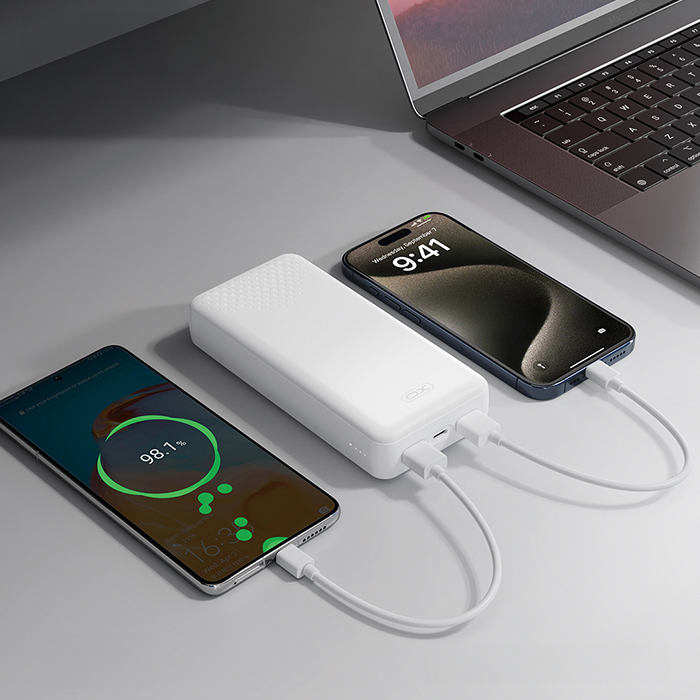 Power Bank 20.000 mAh με 3 θύρες USB (2x USB-A, 1x USB-C), σε λευκό χρώμα - XO PB313 WHITE COLOR - Image 4