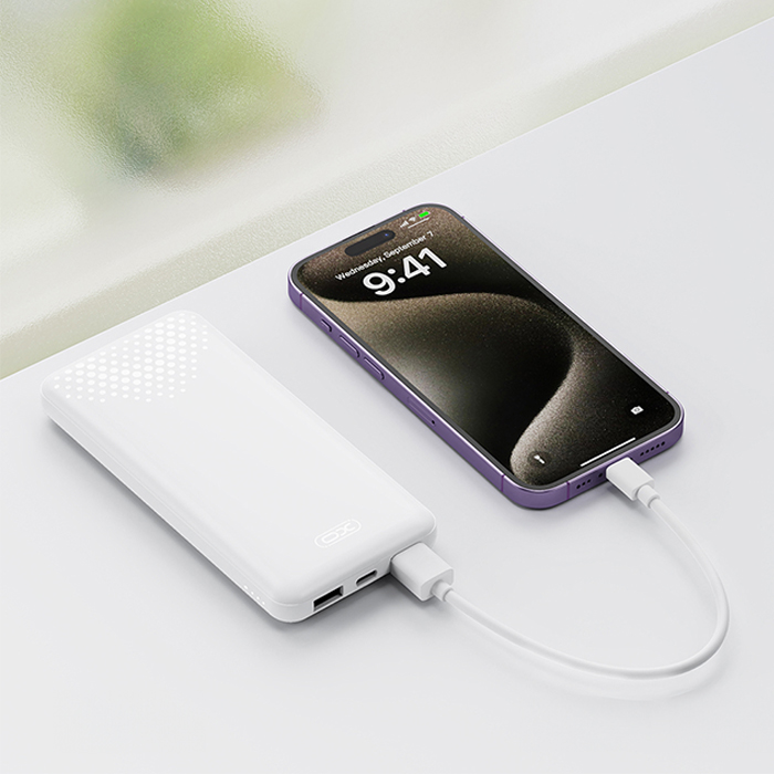 Power Bank 10.000 mAh με 3 θύρες USB (2x USB-A, 1x USB-C), σε λευκό χρώμα - XO PB312 WHITE COLOR - Image 4
