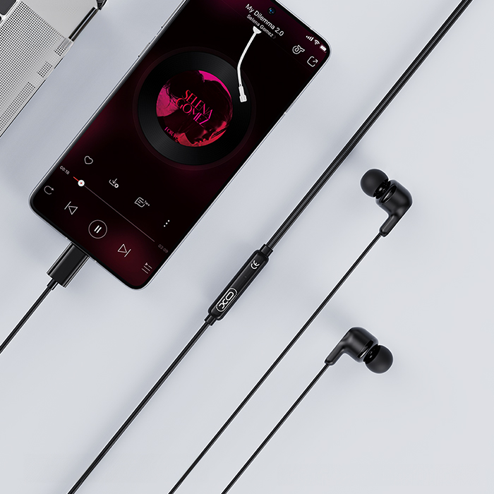 Ενσύρματα In-Ear ακουστικά με μικρόφωνο και βύσμα USB-C, σε μαύρο χρώμα - XO EP84 BLACK COLOR - Image 4