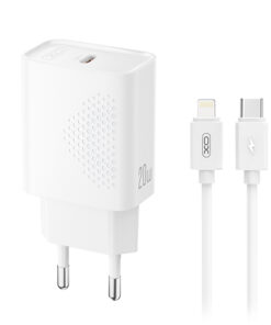 Universal φορτιστής USB-C, 20W και αποσπώμενο καλώδιο USB-type C αρσ. - Lightning σε λευκό χρώμα - XO L160 WITH LIGHTNING CABLE