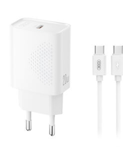 Universal φορτιστής USB-C, 20W και αποσπώμενο καλώδιο USB-type C αρσ. - USB type-C αρσ. σε λευκό χρώμα - XO L160 WITH TYPE-C CABLE