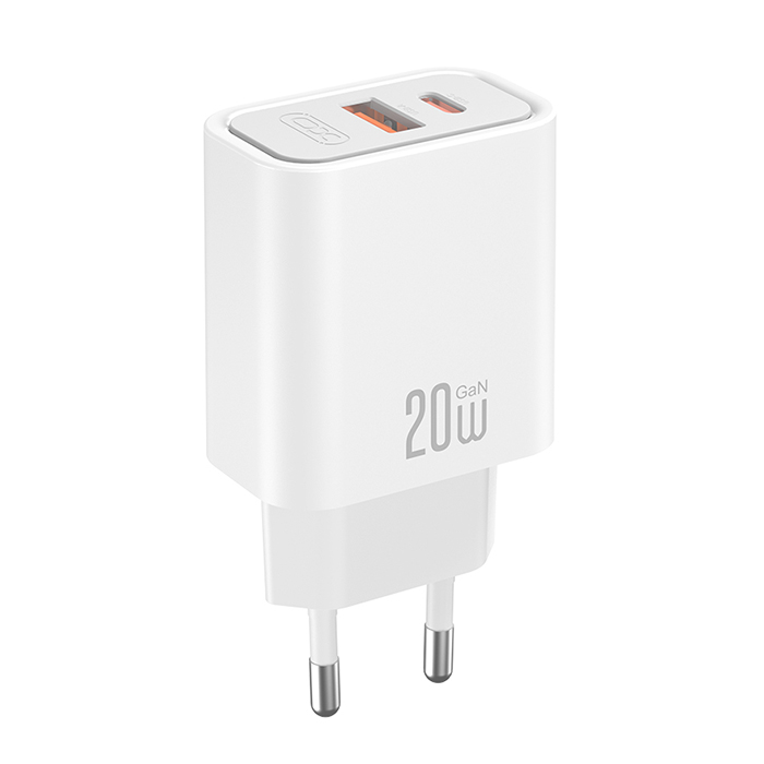 Universal φορτιστής με 2 εξόδους, 1x USB-A & 1x USB-C, 20W σε λευκό χρώμα - XO CE40 - Image 3