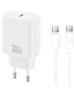 Universal φορτιστής USB-C, PD30W κι αποσπώμενο καλώδιο USB type-C σε USB type-C σε λευκό χρώμα - XO CE41 WITH TYPE-C CABLE
