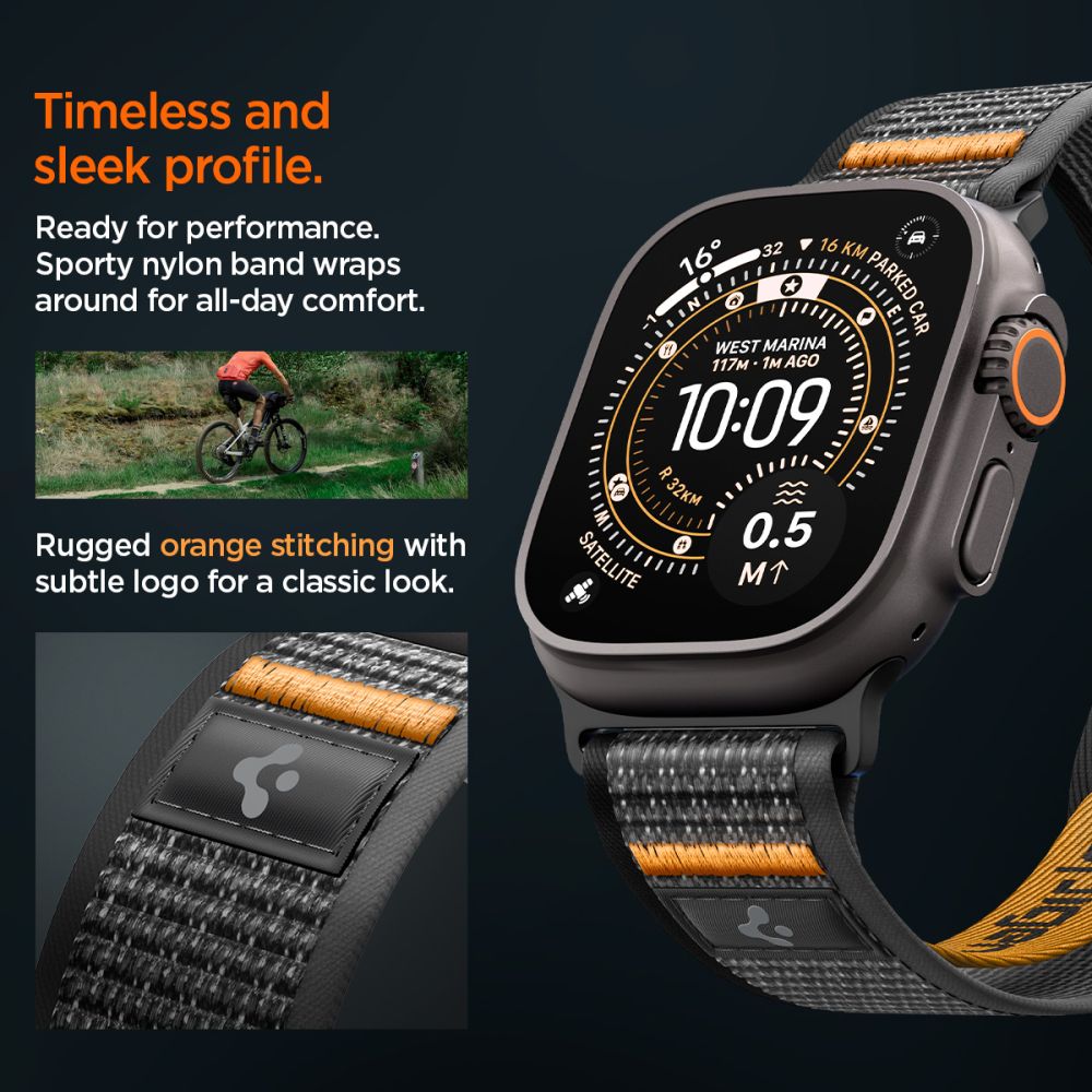 SPIGEN ATHLEX AIR 2 APPLE WATCH 8 / 9 / 10 / 11 / SE / ULTRA (44 / 45 / 46 / 49 MM) ACTIVE BLACK / ORANGE AMP10607 - Image 3