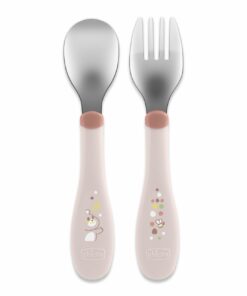 Chicco Βρεφικό Σετ Πιρούνι - Κουτάλι Μεταλλικό Ροζ Για 18+ Μηνών