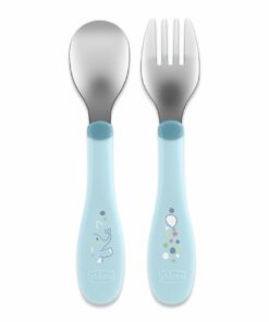 Chicco Βρεφικό Σετ Πιρούνι - Κουτάλι Μεταλλικό Τιρκουάζ Για 18+ Μηνών