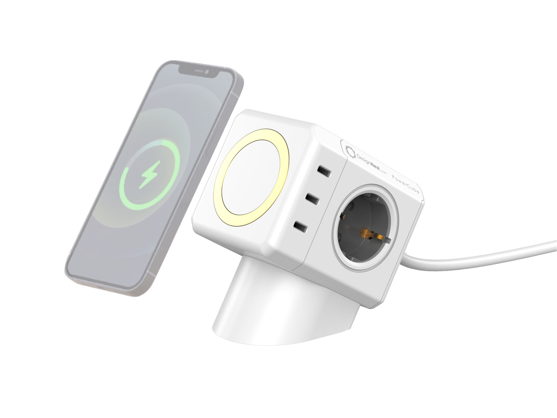 Allocacoc® PowerCube Extended USB 3xA+3xC PD 80W Μαγνητικό Ασύρματο σε χρώμα λευκό (11430WT/EUMWPD)