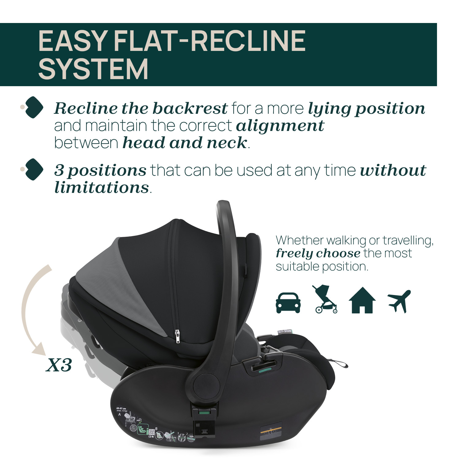 Chicco Καθισματάκι Αυτοκινήτου First-Seat Recline i-Size για Παιδί 40-87 cm Black Satin - Image 3