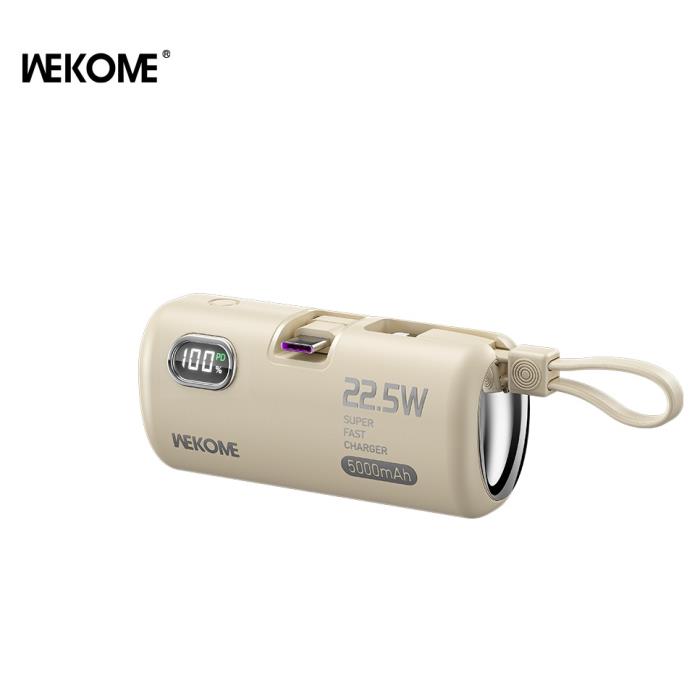 Power Bank 5000mAh PD 22,5W WK WP-19 2 Θέσεων, με καλώδιο Lightning Μπέζ - Image 3