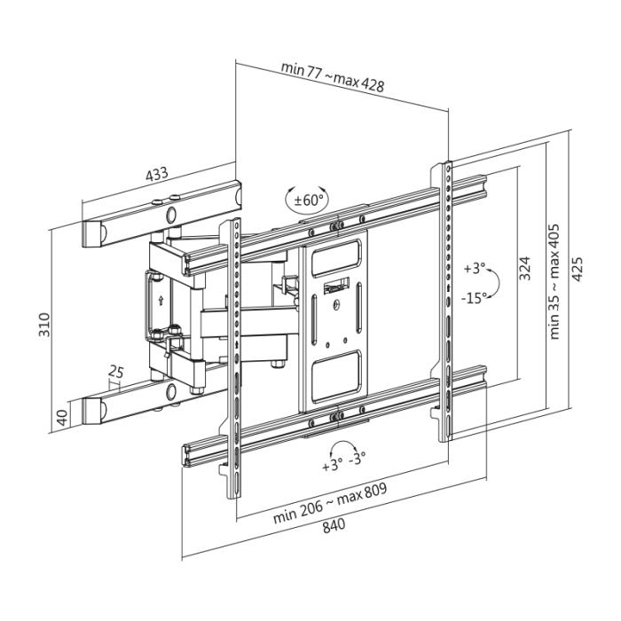 Βάση Τηλεόρασης Επιτοίχια LogiLink BP0115 43"-90" έως 60kg - Image 2