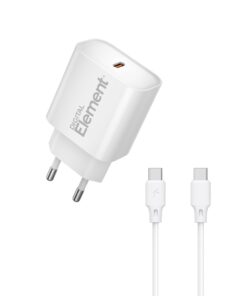Φορτιστής Σπιτιού GaN PD 20W Element CH-150C 1 Θέσης, με καλώδιo USB-C 65W 1m Λευκό