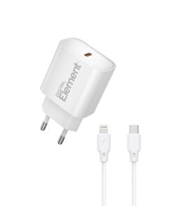 Φορτιστής Σπιτιού GaN PD 20W Element CH-150PD 1 Θέσης, με καλώδιo Lightning PD 27W 1m Λευκό
