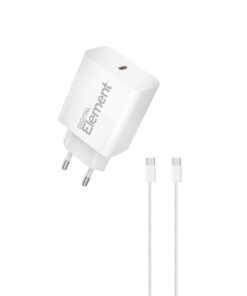 Φορτιστής Σπιτιού GaN PD 30W Element CH-250C 1 Θέσης, με καλώδιο USB-C 65W 1m Λευκό