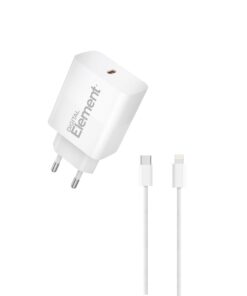 Φορτιστής Σπιτιού GaN PD 30W Element CH-250PD 1 Θέσης, με καλώδιο Lightning PD 27W 1m Λευκό