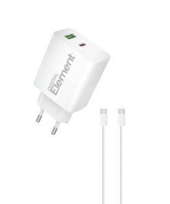 Φορτιστής Σπιτιού GaN PD 45W Element CH-350 2 Θέσεων, με καλώδιο USB-C 65W 1m Λευκό
