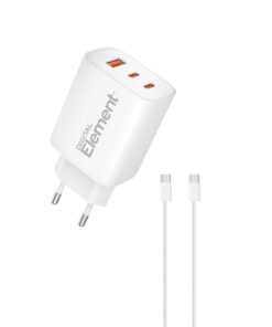 Φορτιστής Σπιτιού GaN PD 65W Element CH-450 3 Θέσεων, με καλώδιο USB-C 100W 1m Λευκό