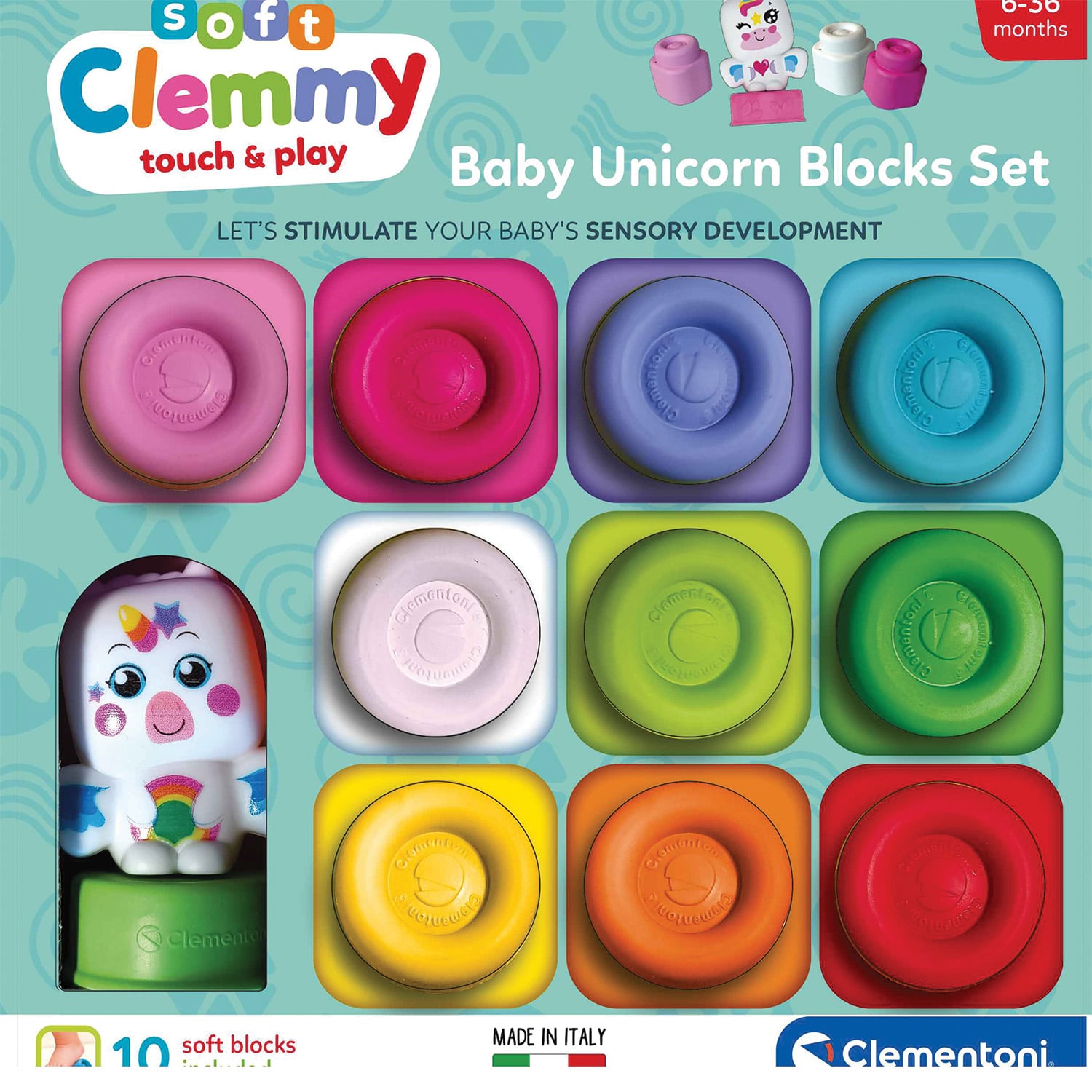 Soft Clemmy Σετ 10 Μαλακά Τουβλάκια & Φιγουράκι Μονόκερος Για 3+ Ετών