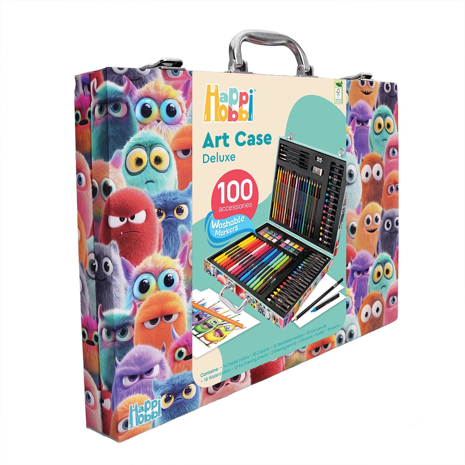 HappiHobbi Κασετίνα Ζωγραφικής Deluxe 100 Αξεσουάρ Τερατάκια Για 3+ Ετών - Image 2