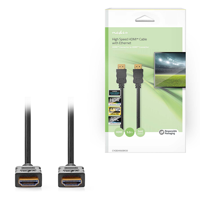 Καλώδιο High speed HDMI with Ethernet, HDMI αρσ. - HDMI αρσ., 5.00m. - NEDIS CVGB34060BK50