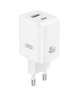 Universal φορτιστής GaN με 2 εξόδους 1xUSB-A & 1xUSB-C, PD45W σε λευκό χρώμα - XO CE36