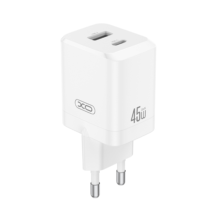 Universal φορτιστής GaN με 2 εξόδους 1xUSB-A & 1xUSB-C, PD45W σε λευκό χρώμα - XO CE36