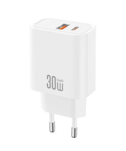 Universal φορτιστής GaN με 2 εξόδους 1xUSB-A & 1xUSB-C, PD30W σε λευκό χρώμα - XO CE42