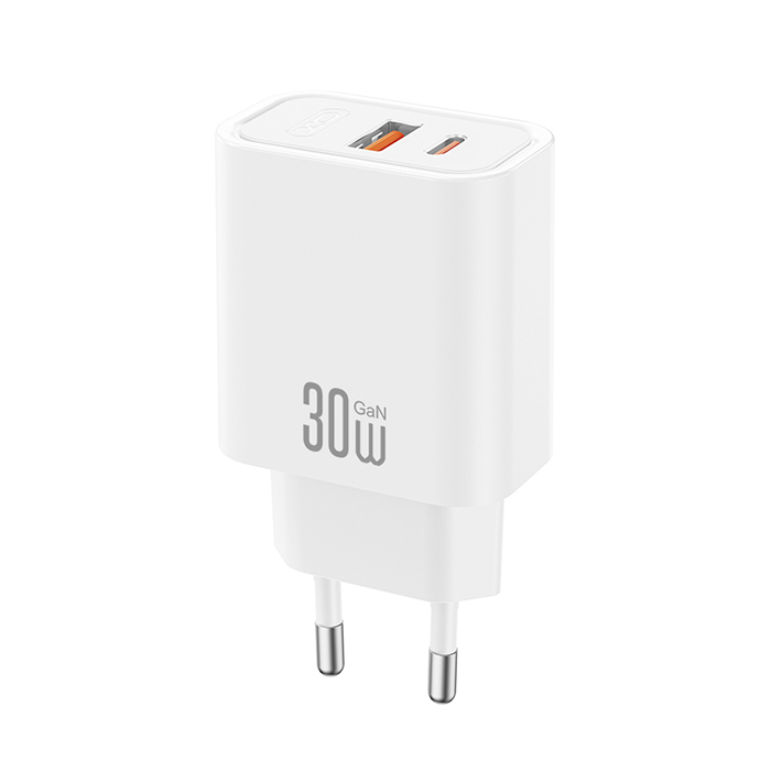 Universal φορτιστής GaN με 2 εξόδους 1xUSB-A & 1xUSB-C, PD30W σε λευκό χρώμα - XO CE42