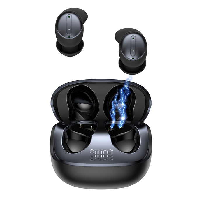 Bluetooth εργονομικά ακουστικά με τεχνολογία ακύρωσης θορύβου (ANC Noise Cancelling), δυνατότητα χρήσης κατά τον ύπνο και θήκη φόρτισης, σε μαύρο χρώμα - XO G52 BLACK COLOR