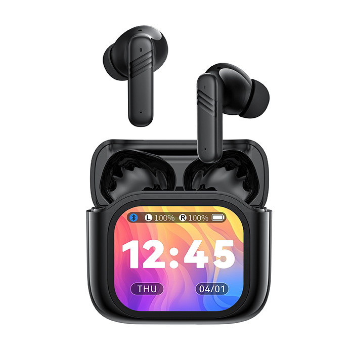 Bluetooth ακουστικά handsfree με τεχνολογία ακύρωσης θορύβου (ANC) και θήκη φόρτισης με οθόνη, σε μαύρο χρώμα - XO X50