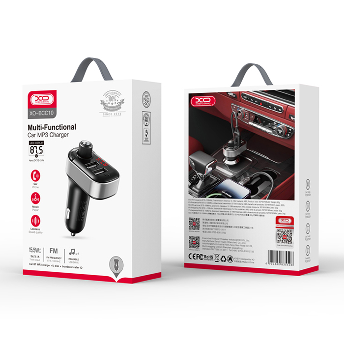 Bluetooth ΜΡ3 αναμεταδότης FM αυτοκινήτου με 2 θύρες USB-A, 15.5W - XO BCC10 - Image 4