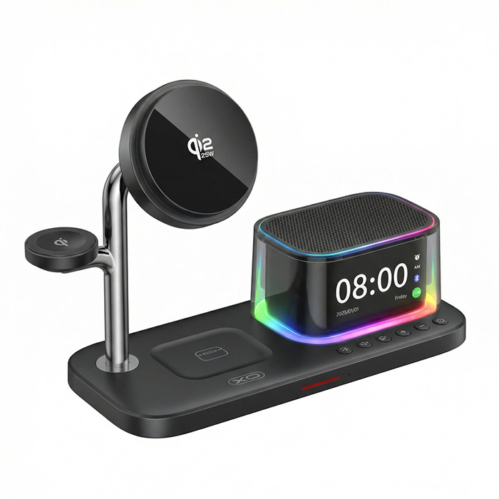 Charging Station για κινητό, smartwatch και ακουστικά με ηχείο και ρολόι, 25W - XO CX045 - Image 2
