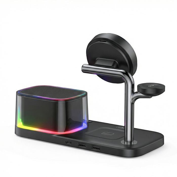 Charging Station για κινητό, smartwatch και ακουστικά με ηχείο και ρολόι, 25W - XO CX045 - Image 3