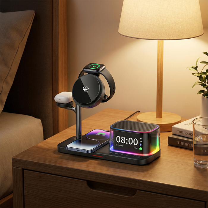 Charging Station για κινητό, smartwatch και ακουστικά με ηχείο και ρολόι, 25W - XO CX045 - Image 4