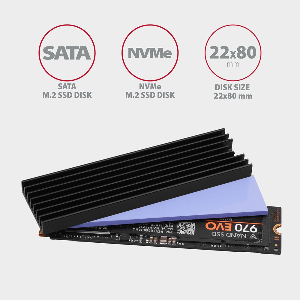 AXAGON CLR-M2L6 PASSIVE - M.2 SSD, 80MM SSD, ALU BODY, SILICONE THERMAL PADS, HEIGHT 6MM - Image 2