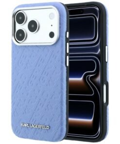 Karl Lagerfeld Grained Allover Logo Metal Elongated MagSafe Case for iPhone 18 Pro / 17 Pro – Blue – Θήκη Προστασίας για iPhone 18 Pro / 17 Pro σε Μπλε Χρώμα