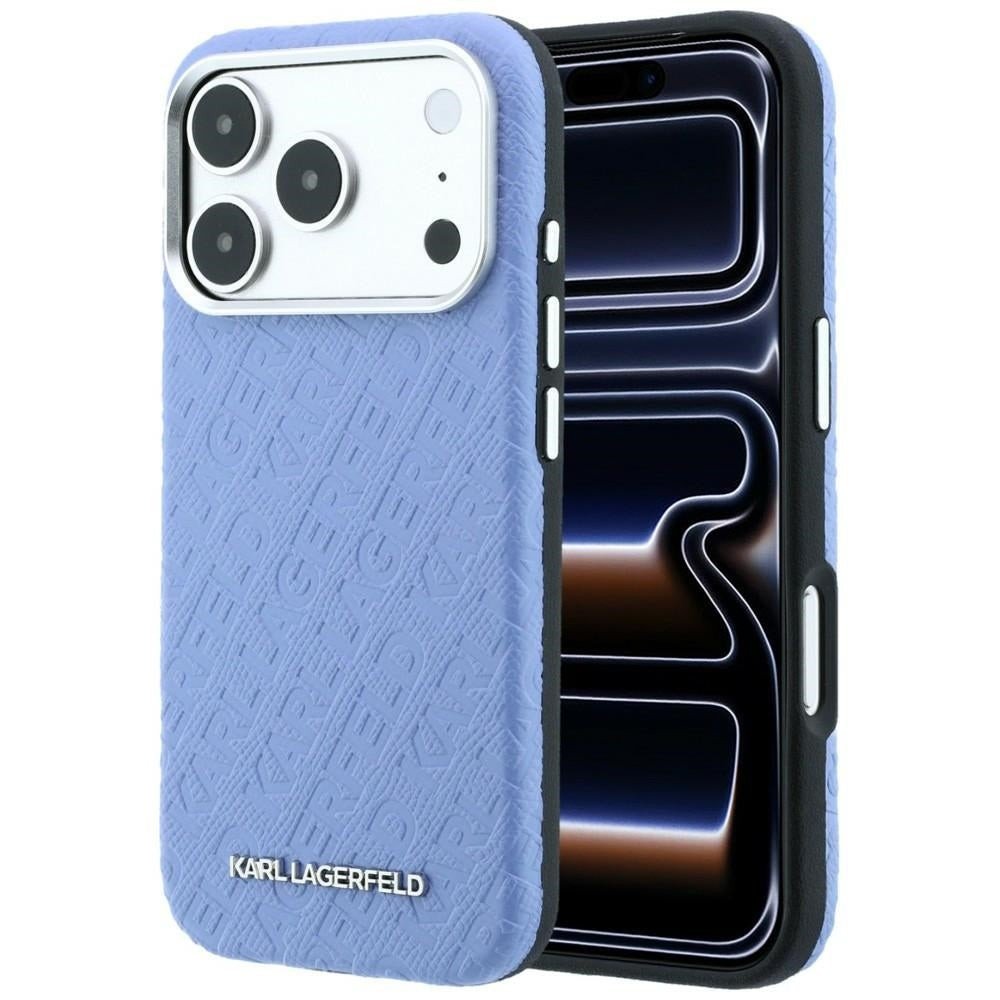 Karl Lagerfeld Grained Allover Logo Metal Elongated MagSafe Case for iPhone 18 Pro / 17 Pro – Blue – Θήκη Προστασίας για iPhone 18 Pro / 17 Pro σε Μπλε Χρώμα