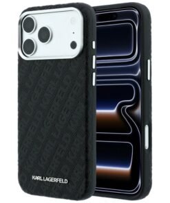 Karl Lagerfeld Grained Allover Logo Metal Elongated MagSafe Case for iPhone 18 Pro / 17 Pro – Black – Θήκη Προστασίας για iPhone 18 Pro / 17 Pro σε Μαύρο Χρώμα