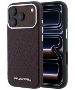 Karl Lagerfeld Grained Allover Logo Metal Elongated Case for iPhone 18 Pro Max / 17 Pro Max – Burgundy – Θήκη Προστασίας για iPhone 18 Pro Max / 17 Pro Max σε Μπορντό Χρώμα
